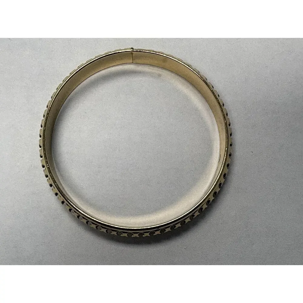 Gold Tone Cutout Pattern Hinged Bangle Bracelet Vintage Style 2.7” Diameter